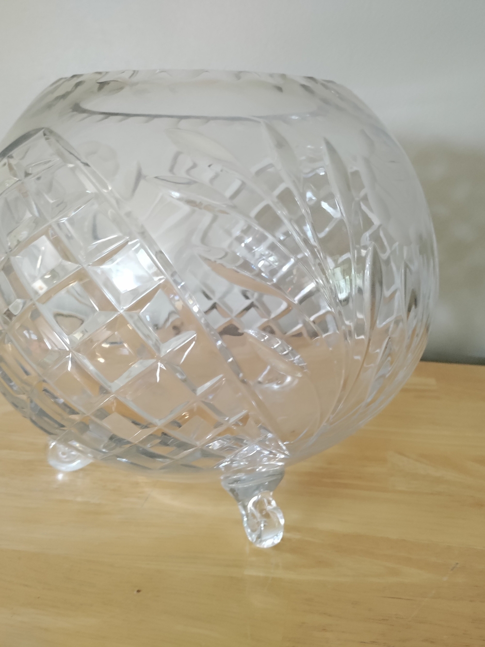 Lead Crystal Glass Footed Rose Bowl - Clear Decorative Home Vintage